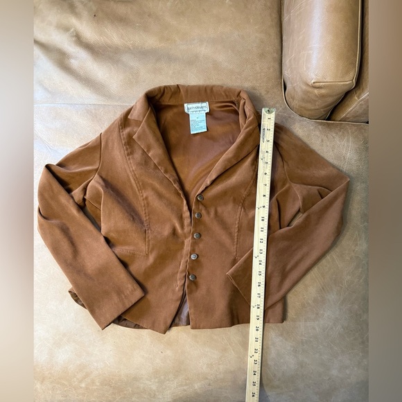 Vintage Karin Stevens Faux Suede Fitted Suit Jacket Brown Size 14 - Picture 5 of 8